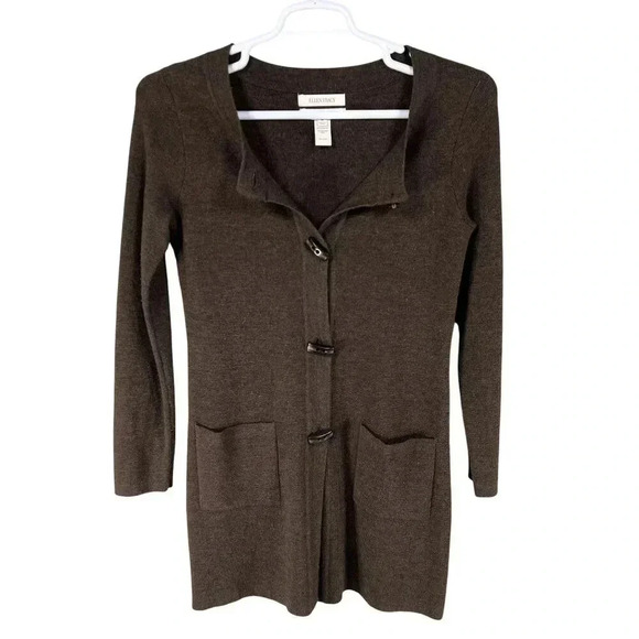 Ellen Tracy Women M Merino Wool Blend Cardigan Dress Toggle Buttons Pockets - Picture 3 of 16